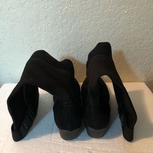 Anne Klein Black Wedge Leather Boots